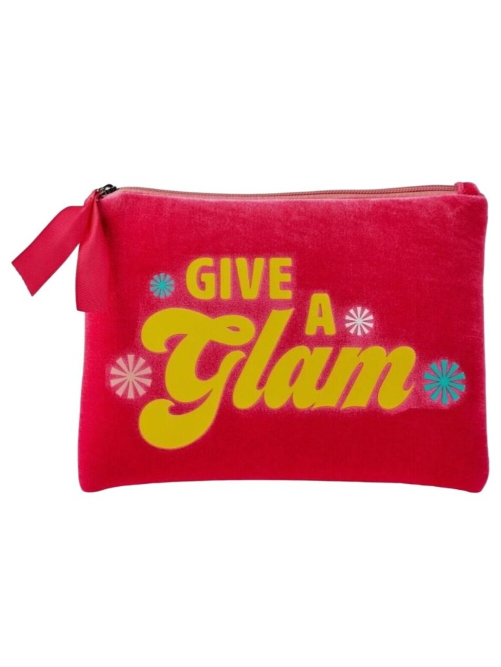 Benefit Cosmetics Give a Glam Makeup Bag Hot Pink Velvet Yellow Flowers ZIpper